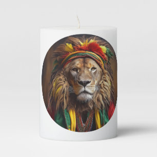 Male Lion Dressed In Rastafarian Outfit Pillar Candle