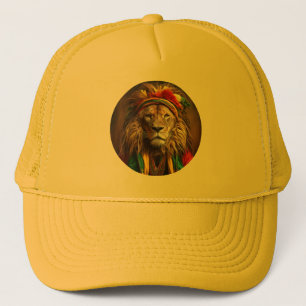 Male Lion Dressed In Rastafarian Outfit Trucker Hat