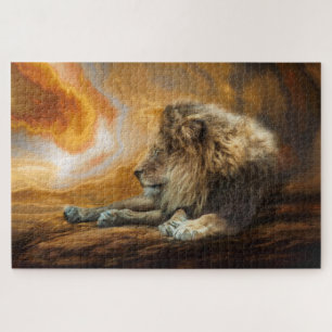 MALE LION MAJESTIC HUNTER SUNSET JIGSAW PUZZLE