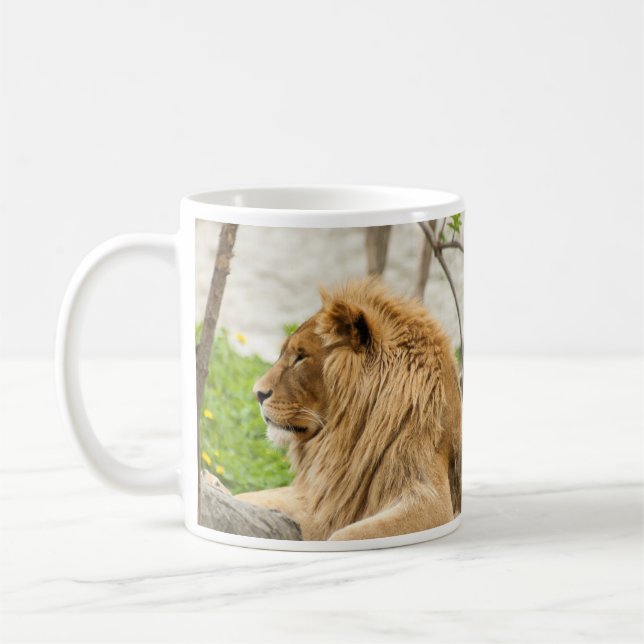 Male Lion Resting in Grass Coffee Mug (Left)