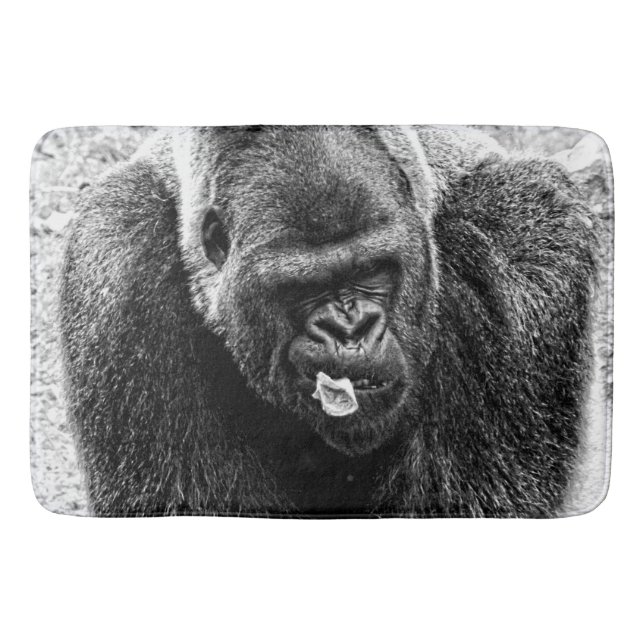 Male Lowland Silverback Gorilla, Black and White Bathroom Mat (Front)