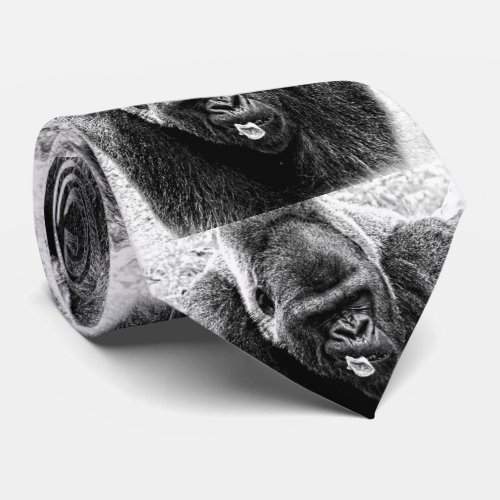 Male Lowland Silverback Gorilla Black and White Neck Tie