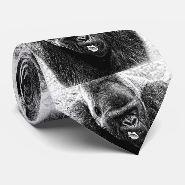 Male Lowland Silverback Gorilla, Black and White Neck Tie (Rolled)