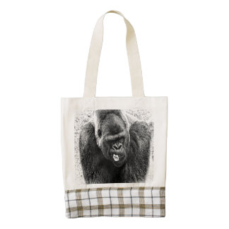 Male Lowland Silverback Gorilla, Black and White Zazzle HEART Tote Bag