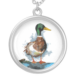 Male Mallard Duck Silver Plated Necklace
