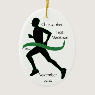 Male Marathon Runner Green Ribbon Ornament