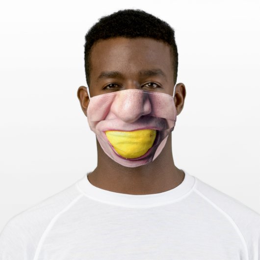 Male Mouth Eating Lemon Funny Hilarious Adult Cloth Face Mask (Worn)