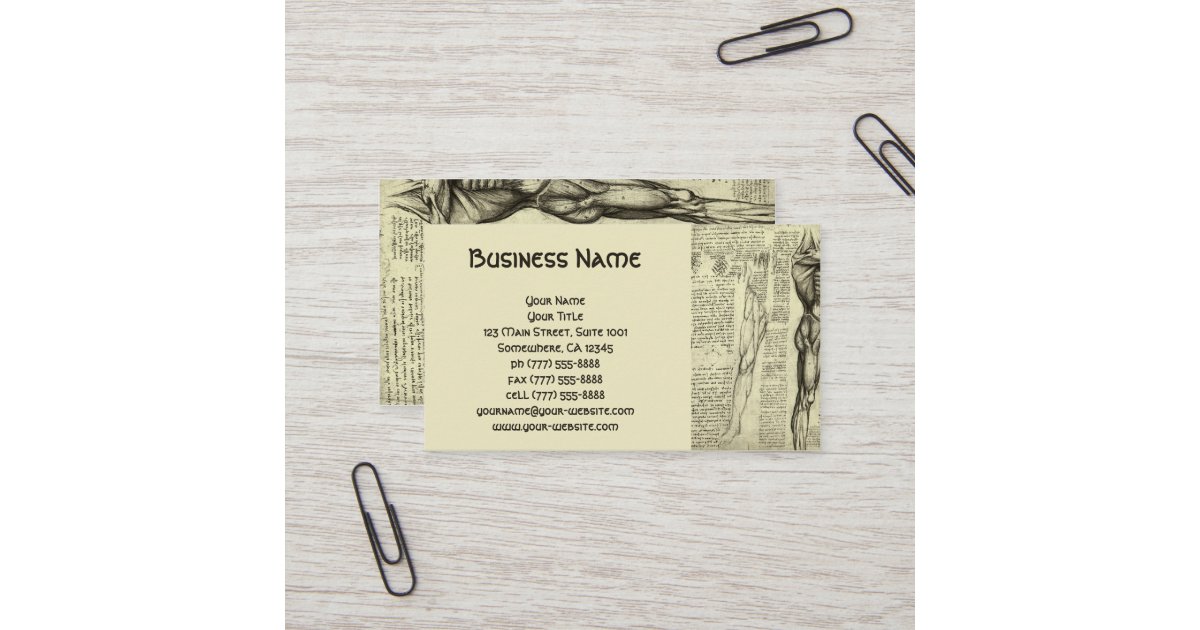 Male Muscle Anatomy Sketch by Leonardo da Vinci Business Card | Zazzle.com
