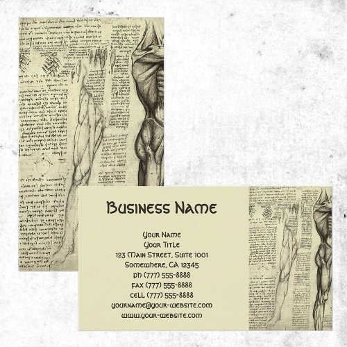 Male Muscle Anatomy Sketch by Leonardo da Vinci Business Card Templates