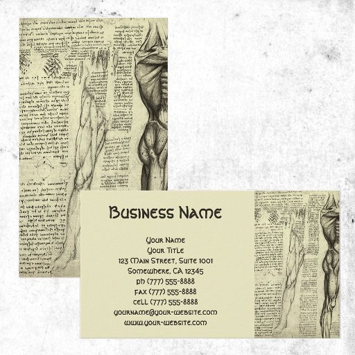 Customizable Male Muscle Anatomy Sketch by Leonardo da Vinci Business Card Templates
