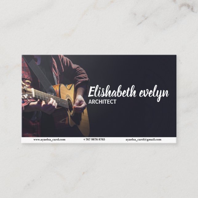 Male musician playing acoustic guitar business card (Front)