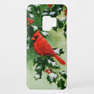 Male Northern Cardinal and Holly Case-Mate Samsung Galaxy S9 Case