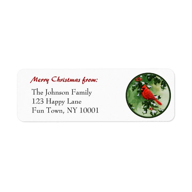 Male Northern Cardinal and Holly Label (Front)