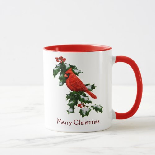 Male Northern Cardinal and Holly Mug