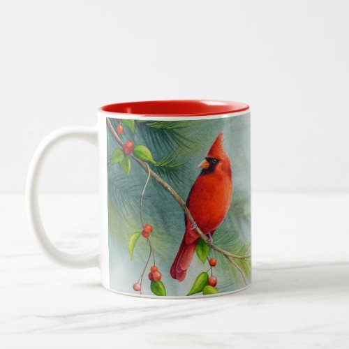 Male Northern Cardinal Bird Watercolor Art Two_Tone Coffee Mug