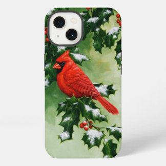Male Northern Red Cardinal Bird & Holly Branch iPhone 13 Case
