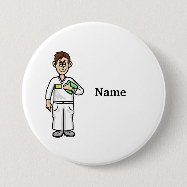 Male Nurse Big White Button  Add Name! (Front)