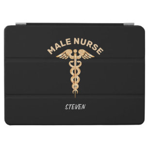 Male Nurse Black Gold Caduceus Personalized iPad Air Cover