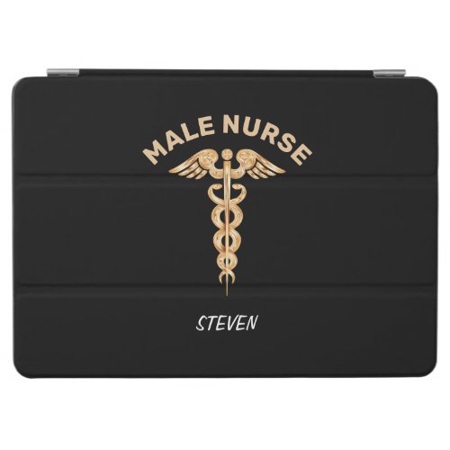 Male Nurse Black Gold Caduceus Personalized iPad Air Cover