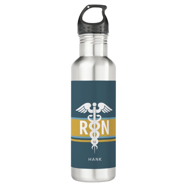 Male Nurse Blue Masculine Personalized Stainless Steel Water Bottle (Front)