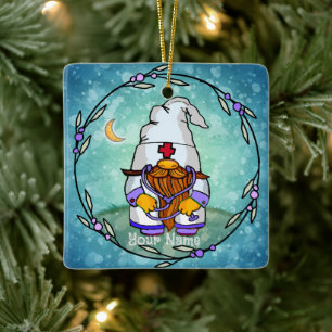 Male nurse gnome ceramic ornament