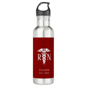 Male Nurse Graduate Caduceus Burgundy Personalized Stainless Steel Water Bottle