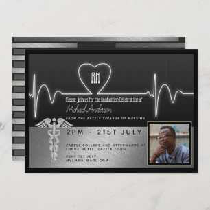 Male Nurse Graduation Invitation - PHOTO Silver Bl