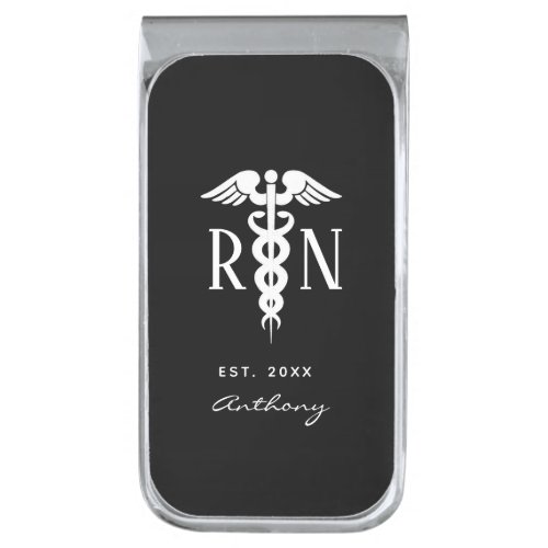 Male Nurse Graduation Medical Black Personalized Silver Finish Money Clip