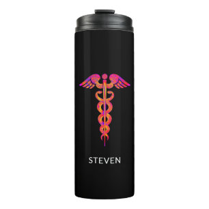 Male Nurse Medical Caduceus Colorful Black Name Thermal Tumbler