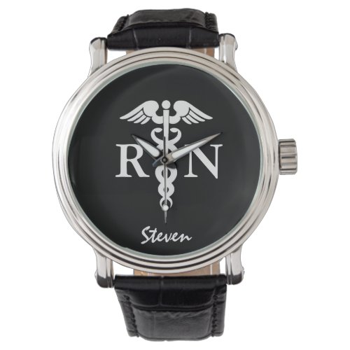 Male Nurse RN Caduceus Medical Black Customized Watch