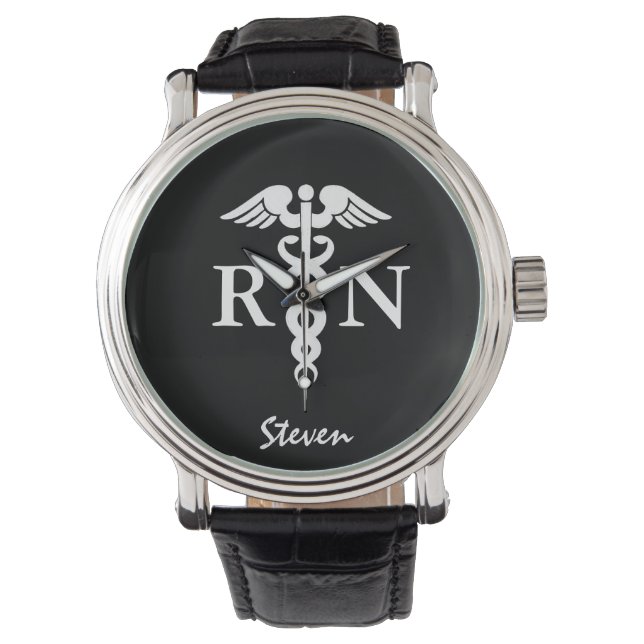 Male Nurse RN Caduceus Medical Black Customized Watch (Front)