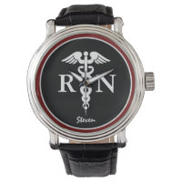 Male Nurse RN Caduceus Modern Black Burgundy