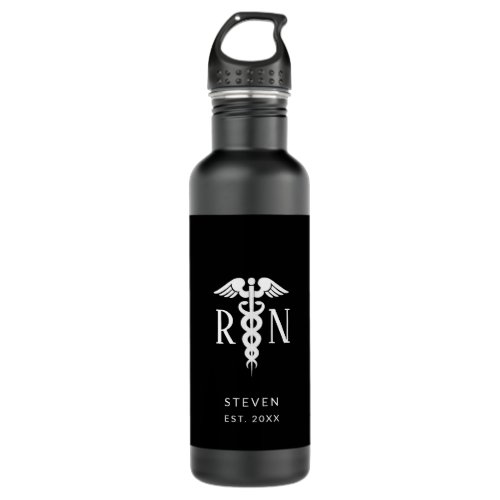 Male Nurse RN Graduate Black White Personalized Stainless Steel Water Bottle