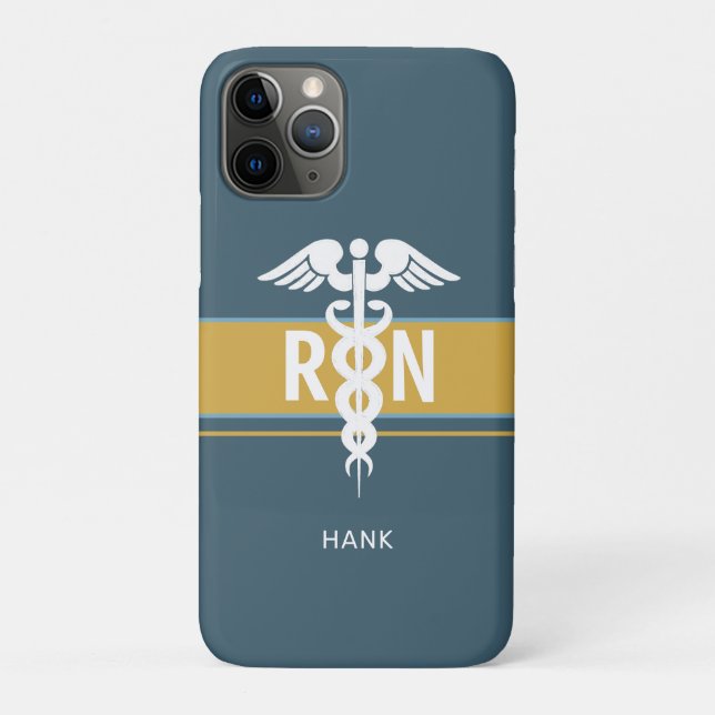 Male Nurse RN Healthcare Blue Gold Personalized  Case-Mate iPhone Case (Back)