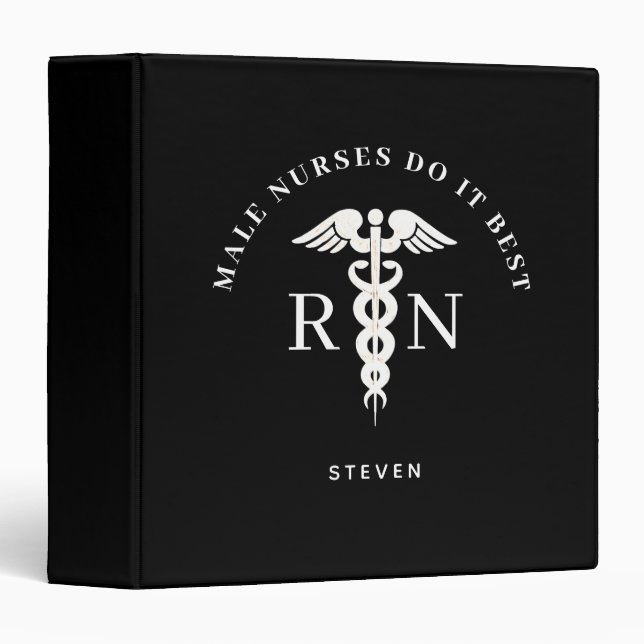 Male Nurse RN Medical Caduceus Personalized 3 Ring Binder (Front/Spine)