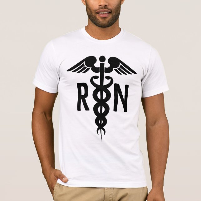Male Nurse Symbol Caduceus White Black Modern T-Shirt (Front)