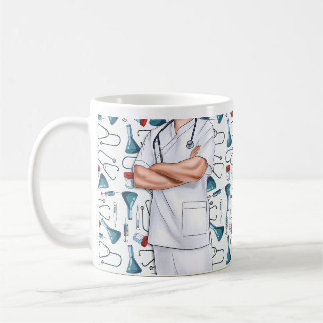 Male Nurse  White Scrubs Personalized  Coffee Mug (Left)