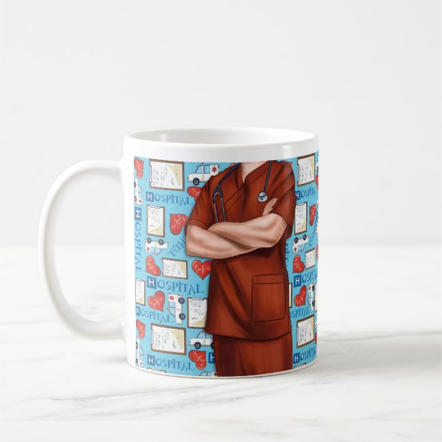 Male Nurse  White Scrubs Personalized  Coffee Mug (Left)