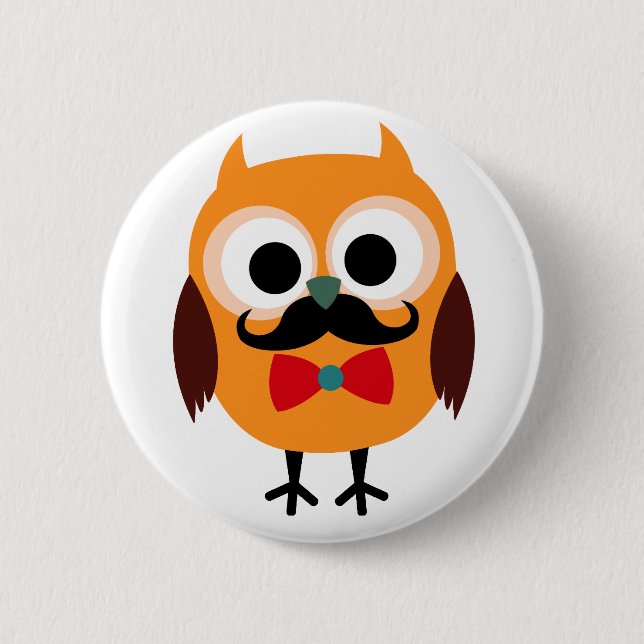 Male Owl with Black Mustache Pinback Button (Front)