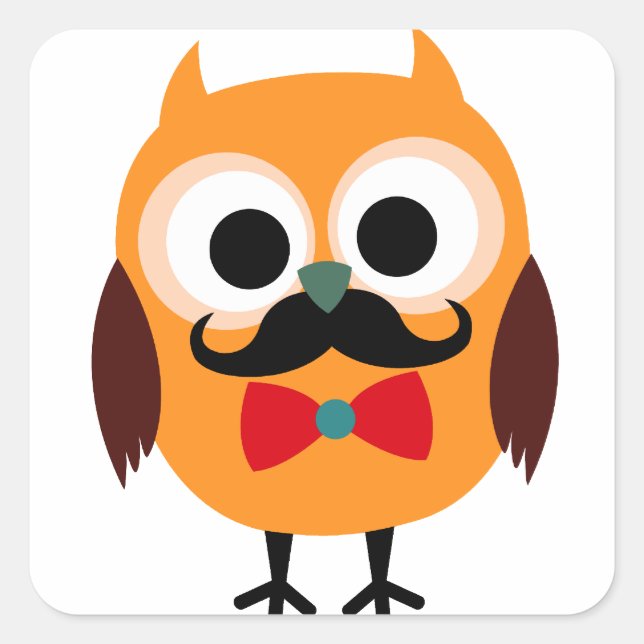 Male Owl with Black Mustache Square Sticker (Front)