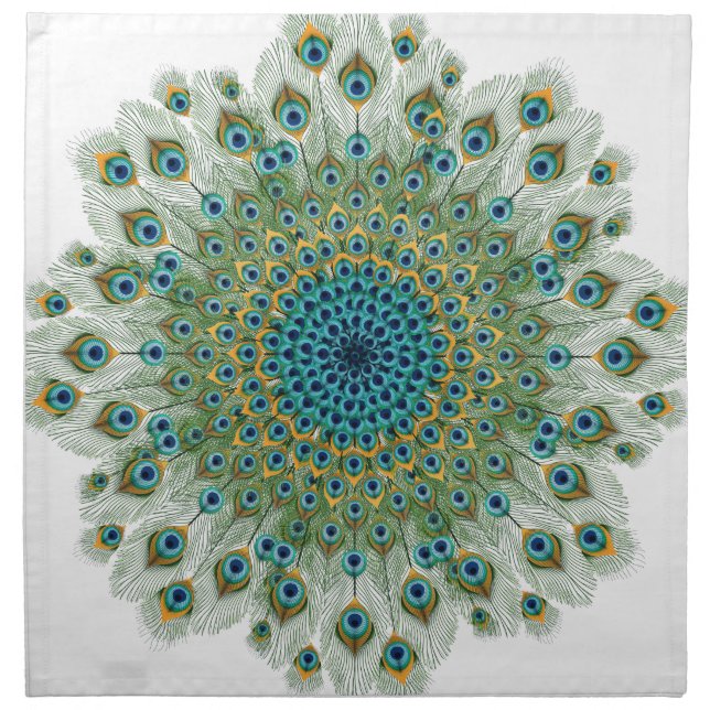 Male Peacock Colorful Mandala Cloth Napkin (Front)