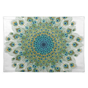 Male Peacock Colorful Mandala Cloth Placemat