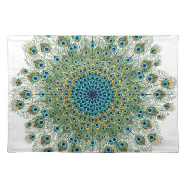 Male Peacock Colorful Mandala Cloth Placemat (Front)