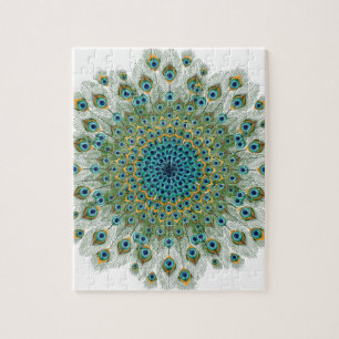 Male Peacock Colorful Mandala Jigsaw Puzzle