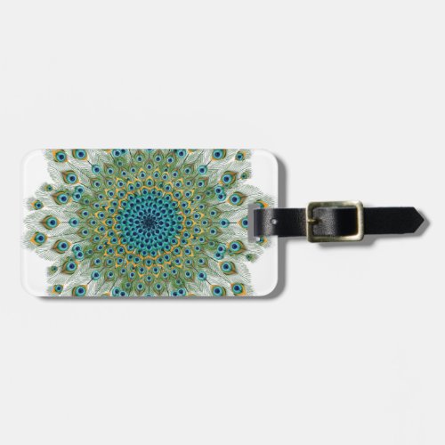 Male Peacock Colorful Mandala Luggage Tag