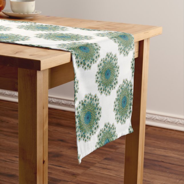 Male Peacock Colorful Mandala Short Table Runner (In Situ)