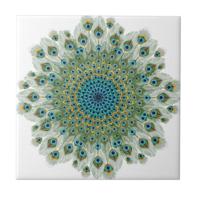Male Peacock Colorful Mandala Tile (Front)
