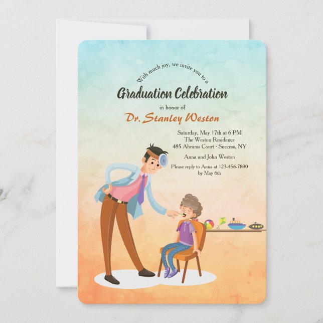 Male Pediatrician Graduation Invitation (Front)