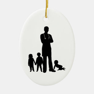 Male Pediatrician Silhouette with Kids Ornament
