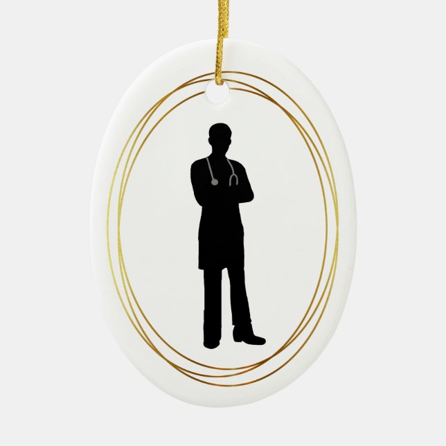 Male Physician Silhouette Christmas Ornament (Front)